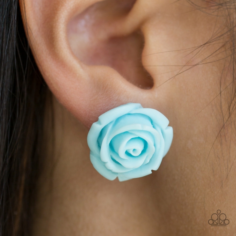 Paparazzi Post Earrings - Rose Roulette Blue - Picture 2 of 3